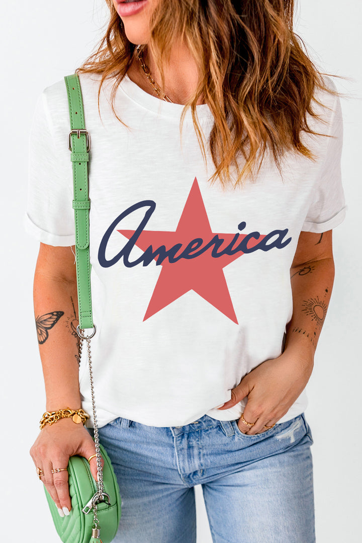 Star Round Neck Short Sleeve T-Shirt | Trendsi