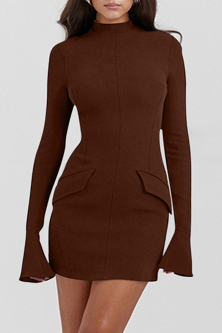 Mock Neck Long Sleeve Mini Dress | Trendsi