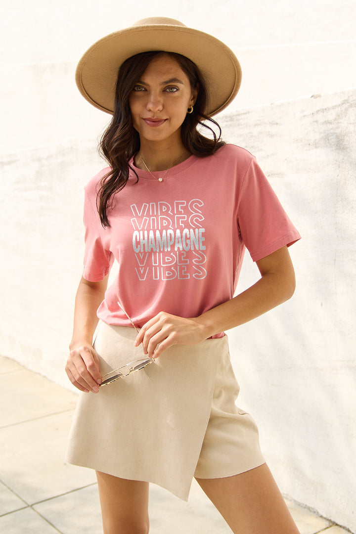 Simply Love Full Size CHAMPAGNE VIBES Short Sleeve T-Shirt | Trendsi