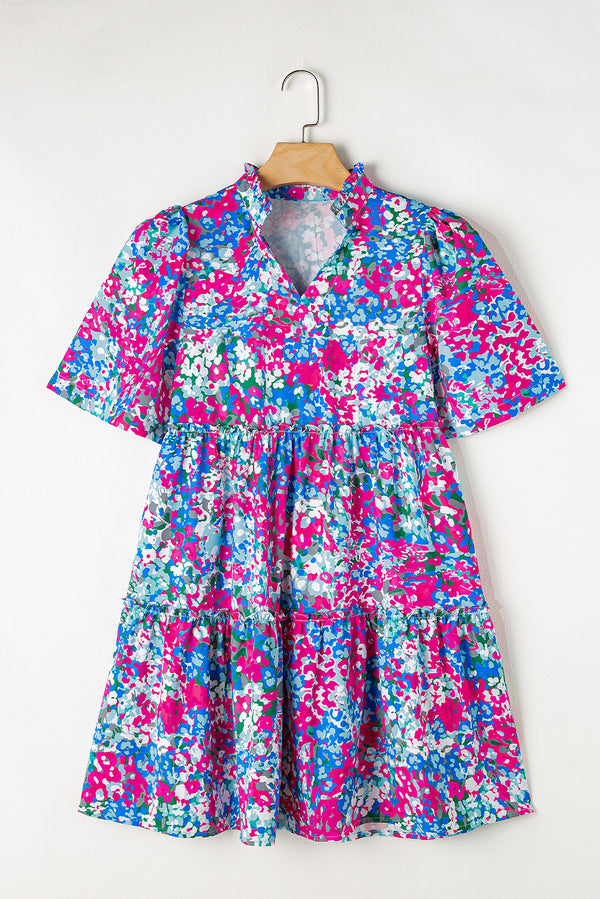 Frill Printed Short Sleeve Mini Dress | Trendsi