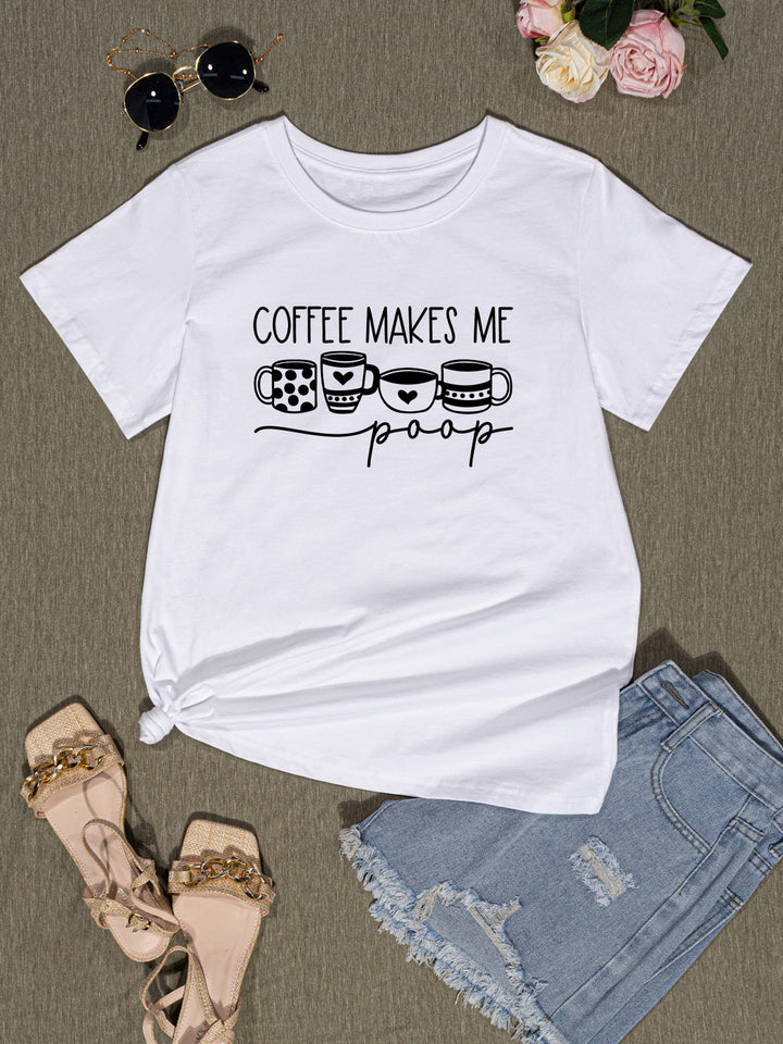 COFFEE MAKES ME Round Neck T-Shirt | Trendsi