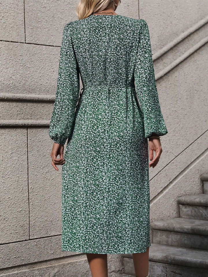 Printed Surplice Long Sleeve Midi Dress | Trendsi