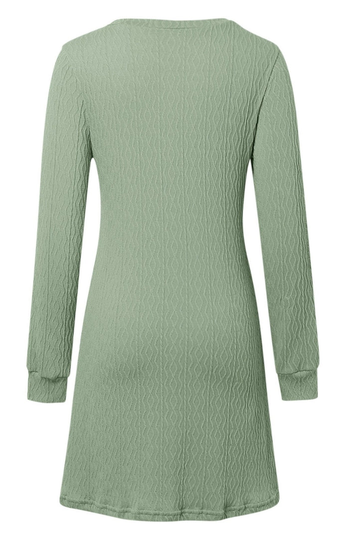 Texture V-Neck Long Sleeve Dress | Trendsi