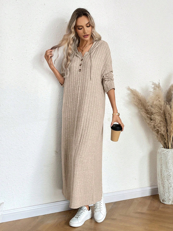 Drawstring Long Sleeve Hooded Dress | Trendsi