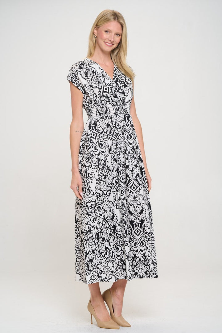 RENEE C Printed Smocked Waist Maxi Dress | Trendsi