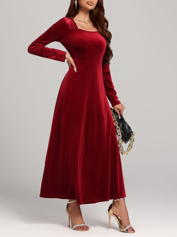 Square Neck Long Sleeve Velvet Dress | Trendsi