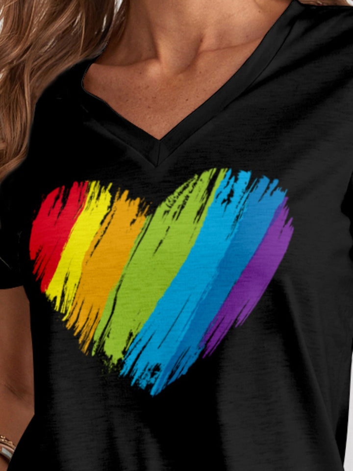 Heart V-Neck Dropped Shoulder T-Shirt | Trendsi