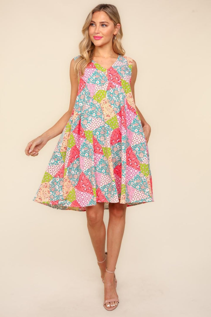 Haptics Full Size Babydoll Floral Patchwork Dress with Side Pockets | Trendsi