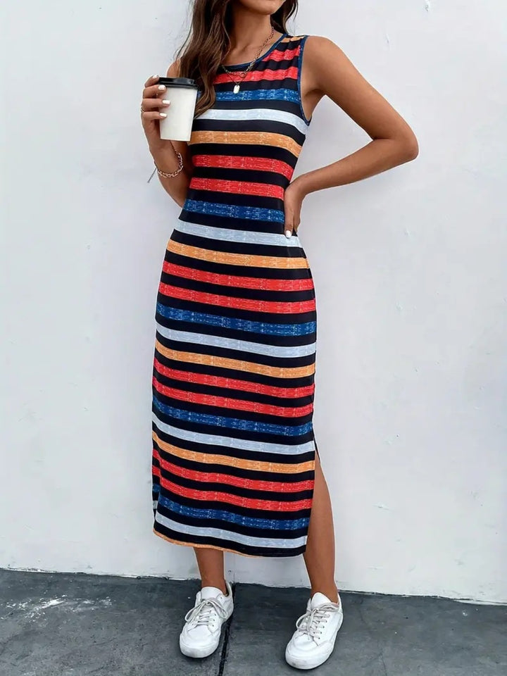 Slit Striped Round Neck Tank Dress | Trendsi