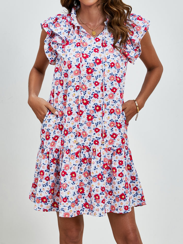 Tied Floral Cap Sleeve Mini Dress | Trendsi