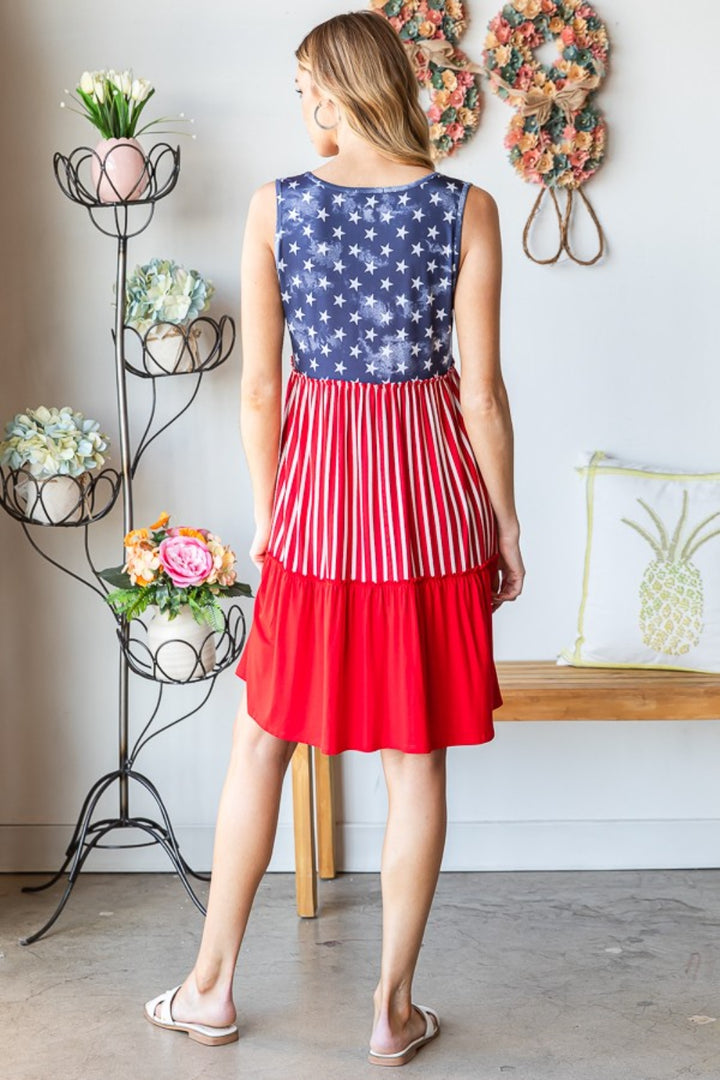 Heimish Full Size US Flag Theme Contrast Tank Dress | Trendsi