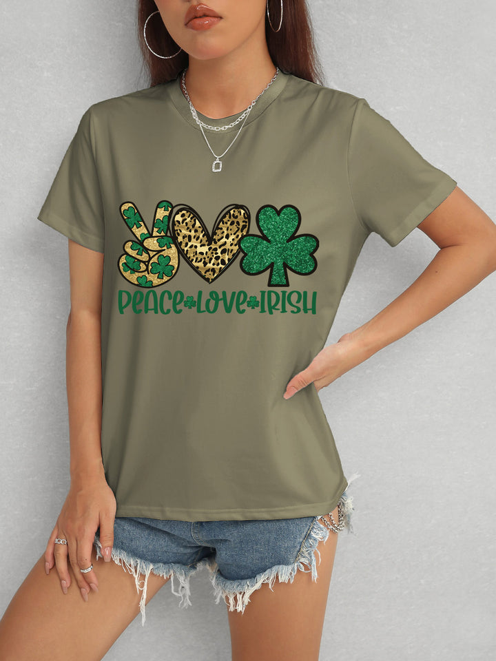 PEACE LOVE IRISH Round Neck Short Sleeve T-Shirt | Trendsi