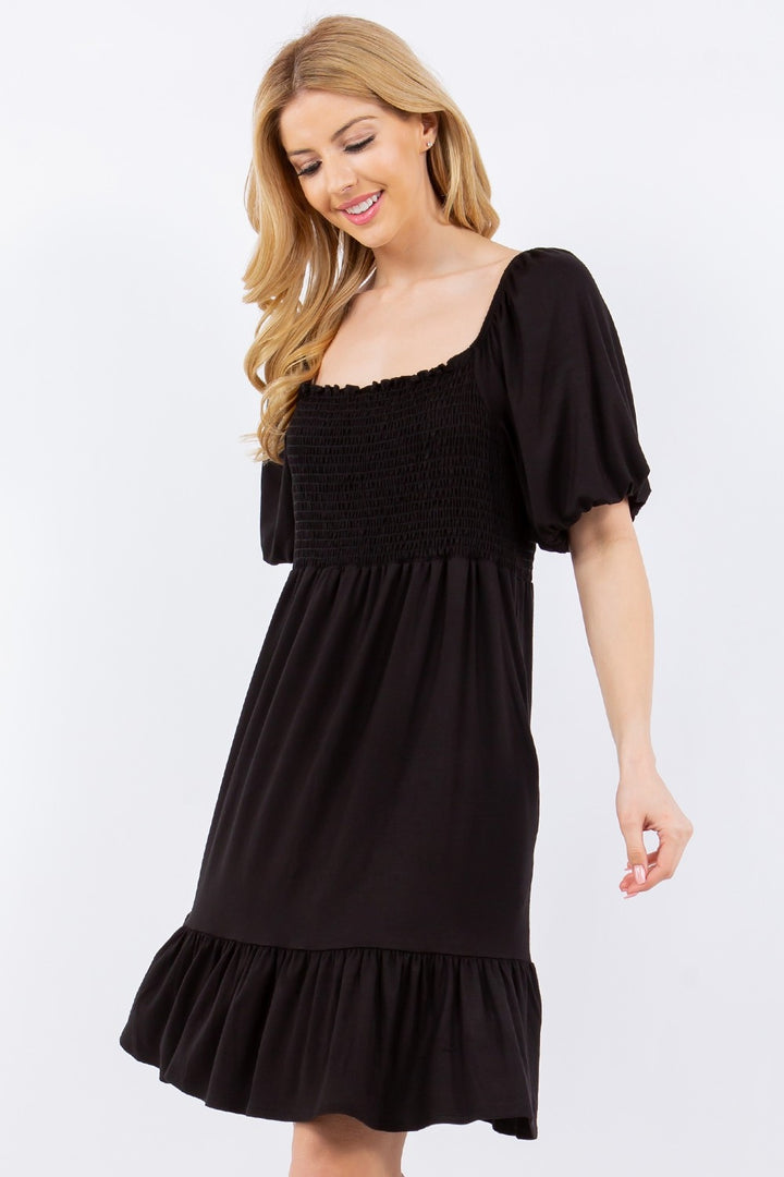 Celeste Full Size Ruffle Hem Short Sleeve Smocked Dress | Trendsi