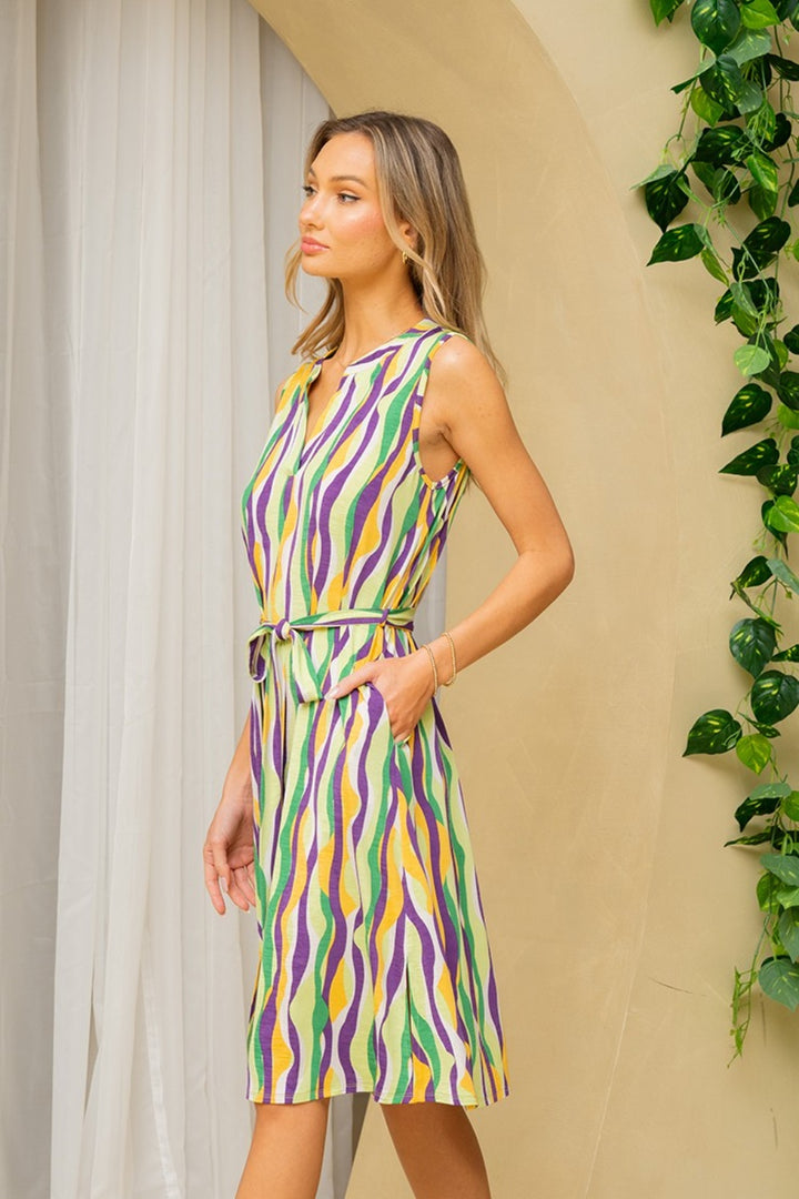 Sew In Love Full Size Stripe Tied Sleeveless Dress with Side Pockets | Trendsi