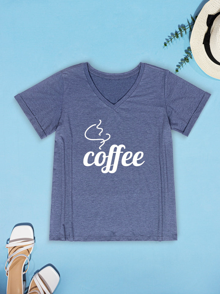 COFFEE V-Neck Short Sleeve T-Shirt | Trendsi