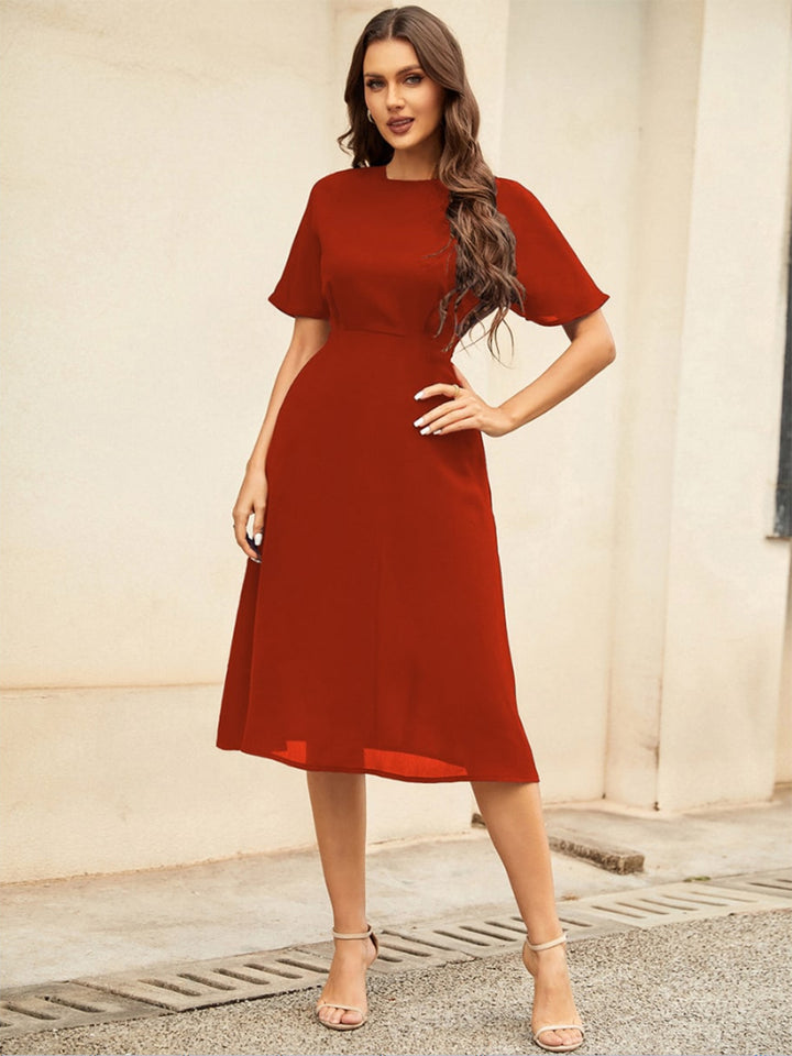 Round Neck Short Sleeve Midi Dress | Trendsi