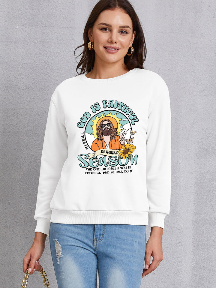 Graphic Round Neck Dropped Shoulder Sweatshirt | Trendsi