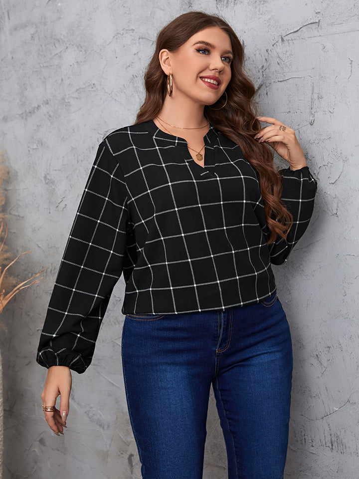 Honey Plus Size Notched Neck Long Sleeve Blouse | Trendsi