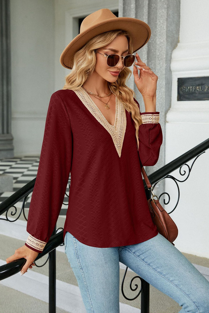 V-Neck Long Sleeve Blouse | Trendsi