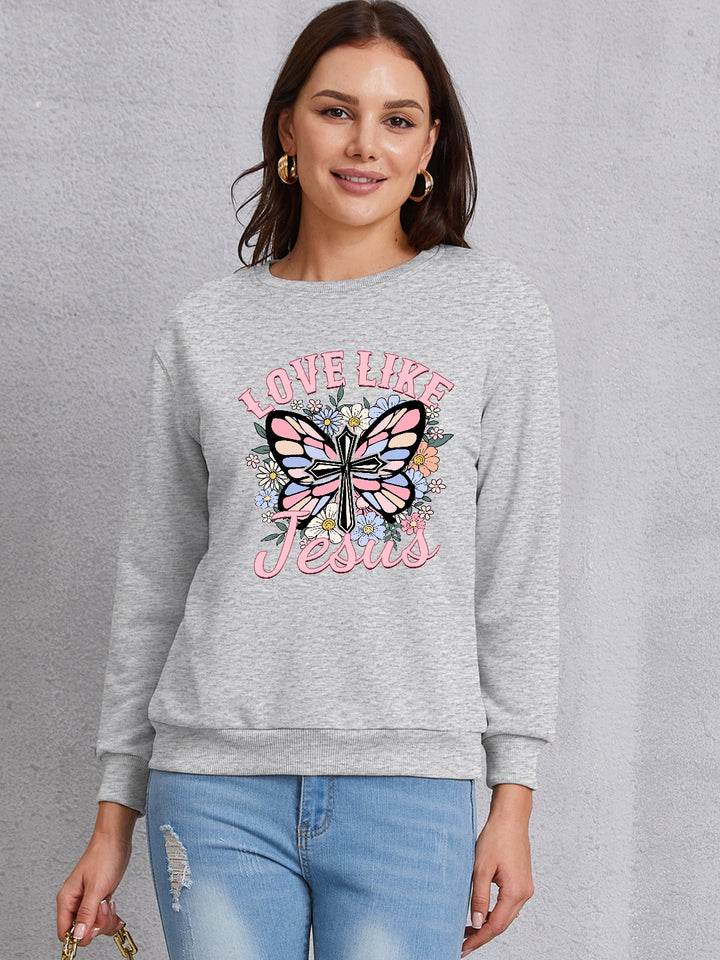 LOVE LIKE JESUS Round Neck Sweatshirt | Trendsi