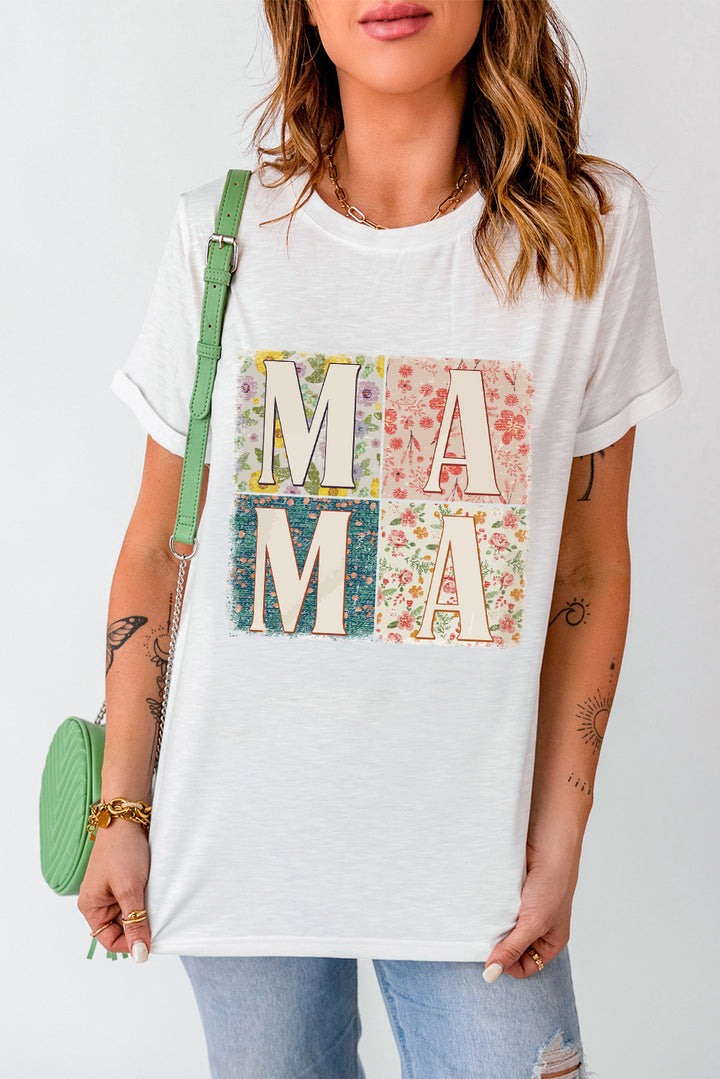 MAMA Round Neck Short Sleeve T-Shirt | Trendsi