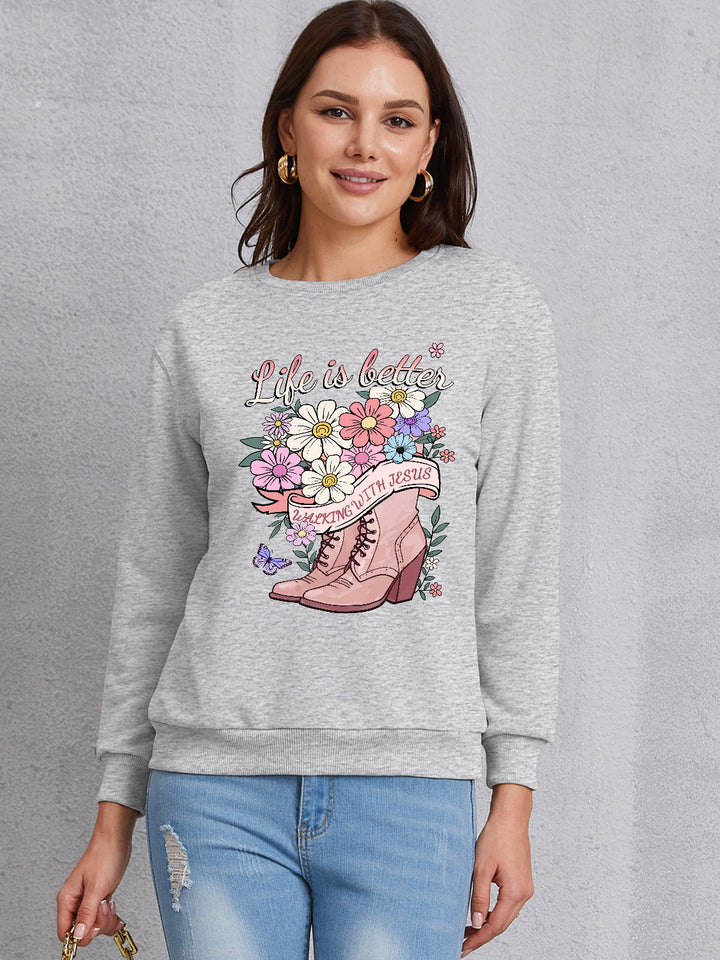 Graphic Round Neck Long Sleeve Sweatshirt | Trendsi