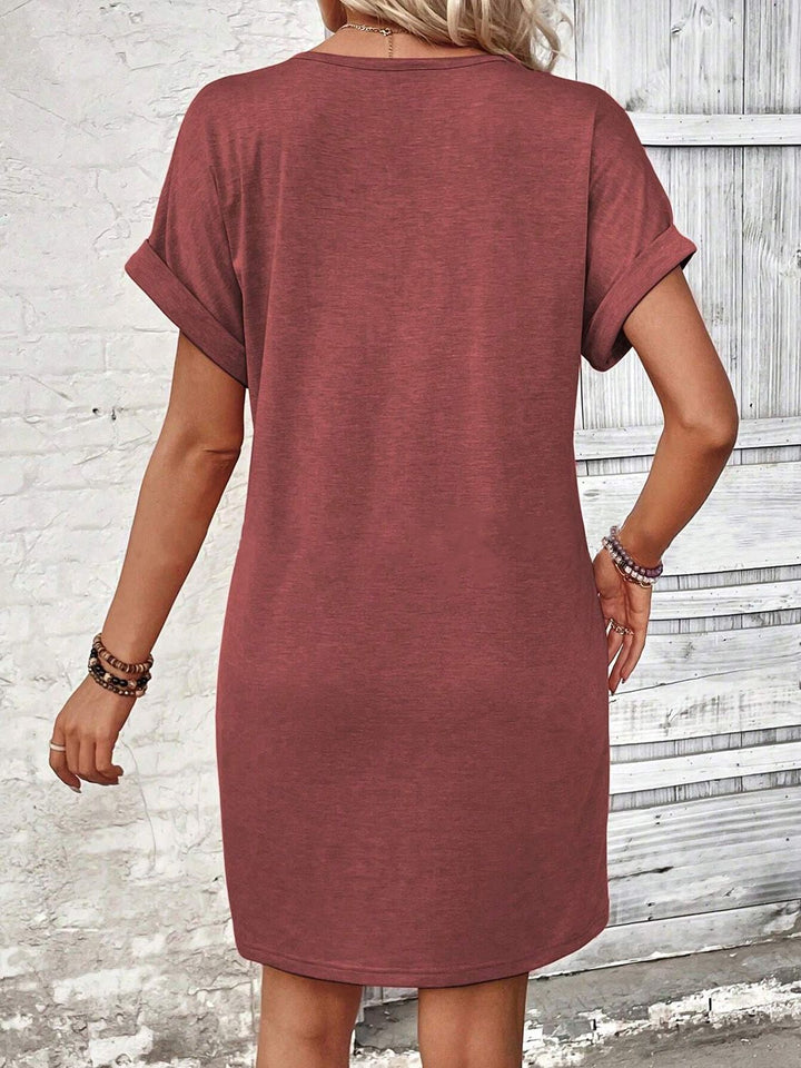 Quarter Button V-Neck Short Sleeve Dress | Trendsi