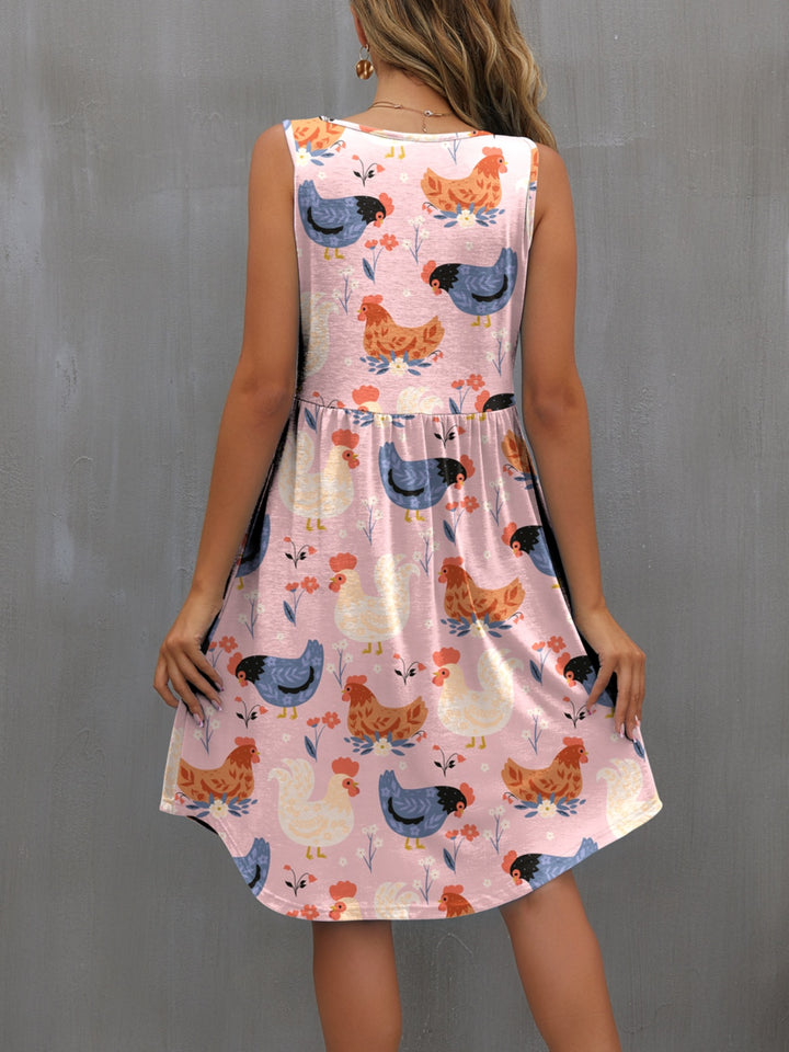 Printed Round Neck Sleeveless Dress | Trendsi