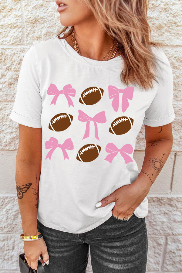 Football & Bow Round Neck Short Sleeve T-Shirt | Trendsi