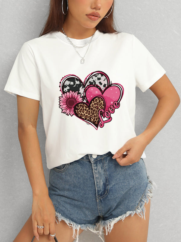 Heart Round Neck Short Sleeve T-Shirt | Trendsi