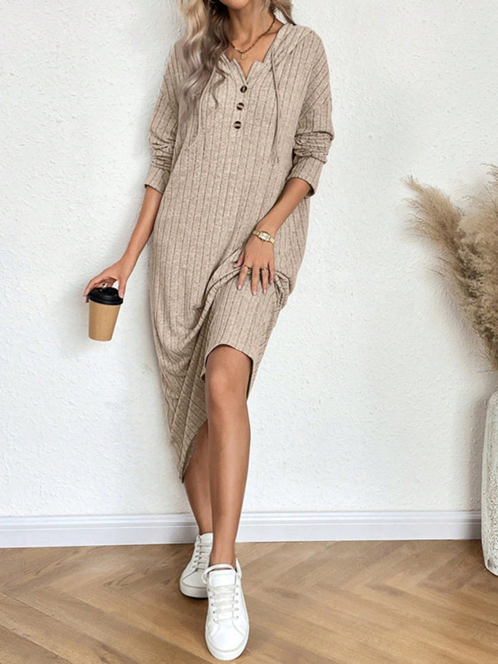 Drawstring Long Sleeve Hooded Dress | Trendsi