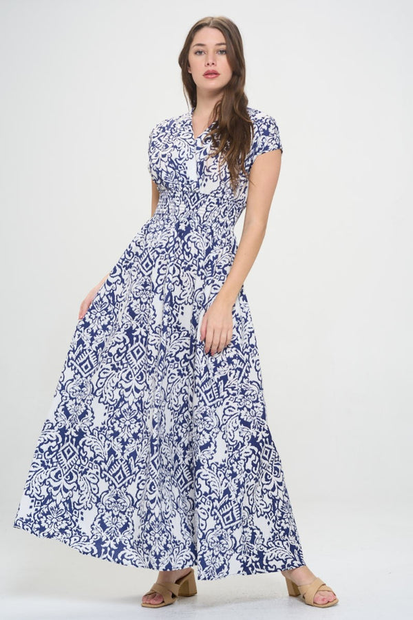 RENEE C Printed Smocked Waist Maxi Dress | Trendsi