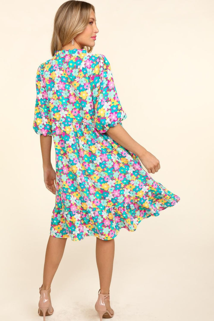 Haptics Bubble Sleeve Floral Ruffled Dress | Trendsi