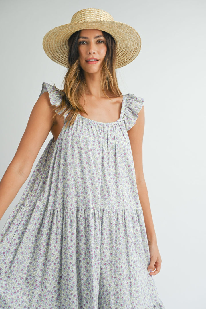 MABLE Floral Ruffle Shoulder Tiered Midi Dress | Trendsi