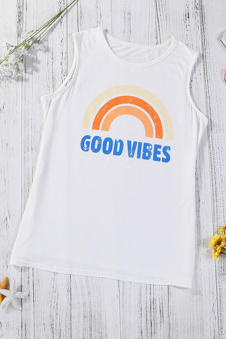 GOOD VIBES Round Neck Tank | Trendsi