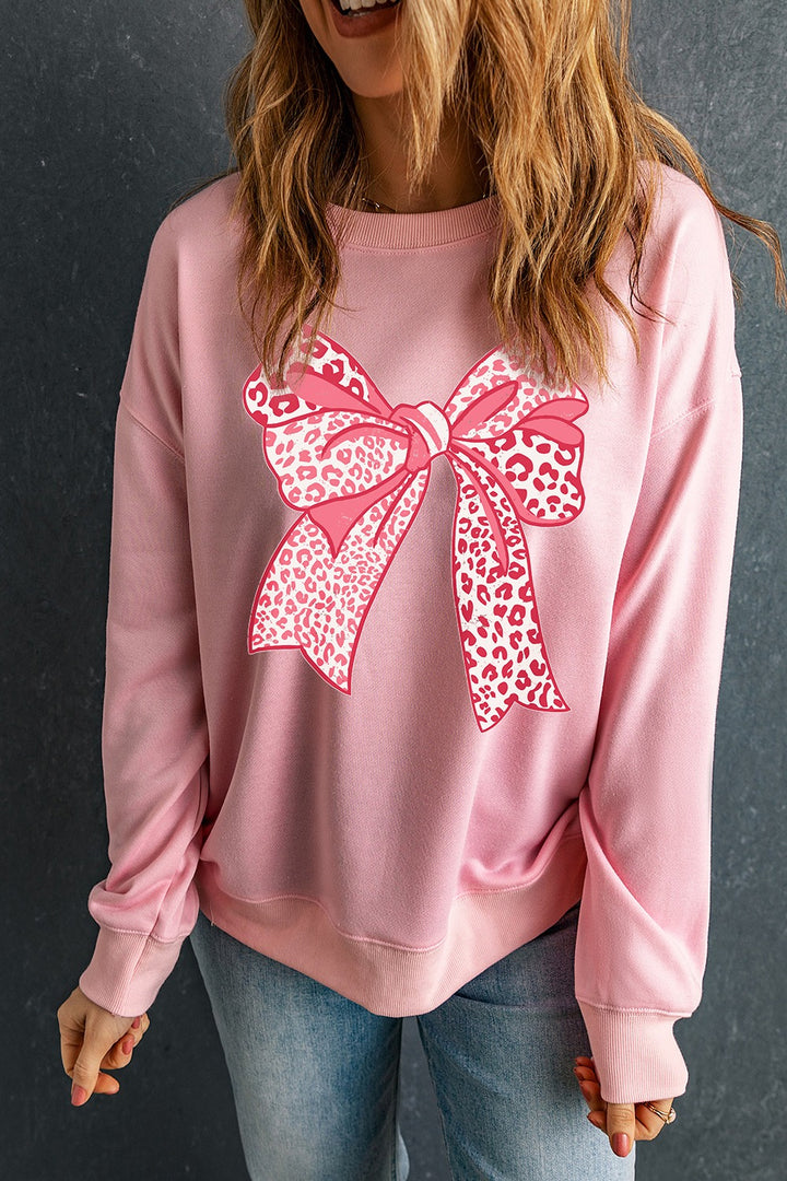 Bow Graphic Round Neck Long Sleeve Sweatshirt | Trendsi