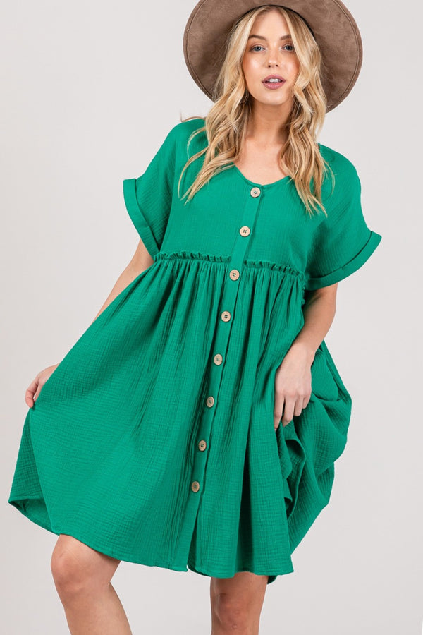 SAGE + FIG Full Size Button Up Short Sleeve Dress | Trendsi