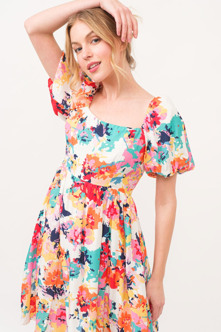 And The Why Square Neck Puff Sleeve Floral Dress | Trendsi