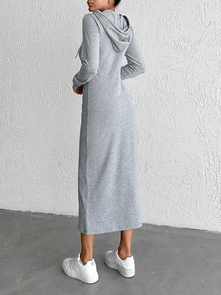 Drawstring Long Sleeve Hooded Midi Dress | Trendsi