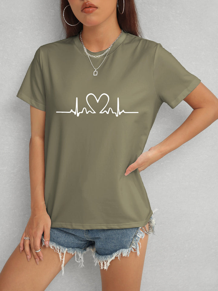 Heart Round Neck Short Sleeve T-Shirt | Trendsi