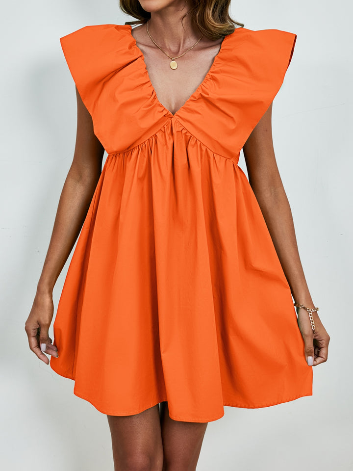 V-Neck Cap Sleeve Mini Dress | Trendsi