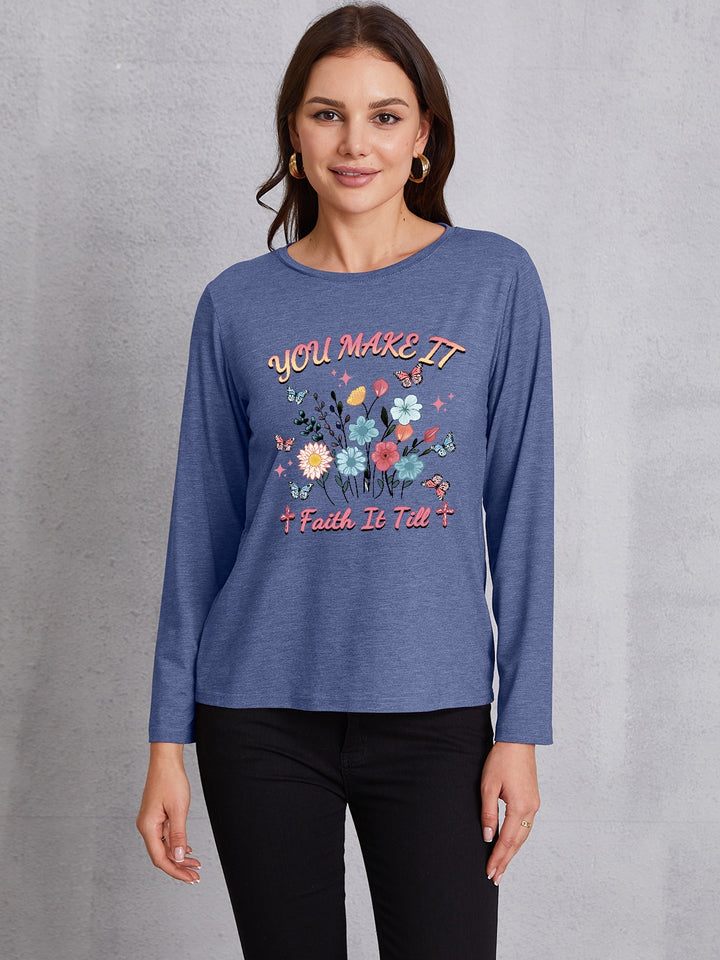 Graphic Round Neck Long Sleeve T-Shirt | Trendsi