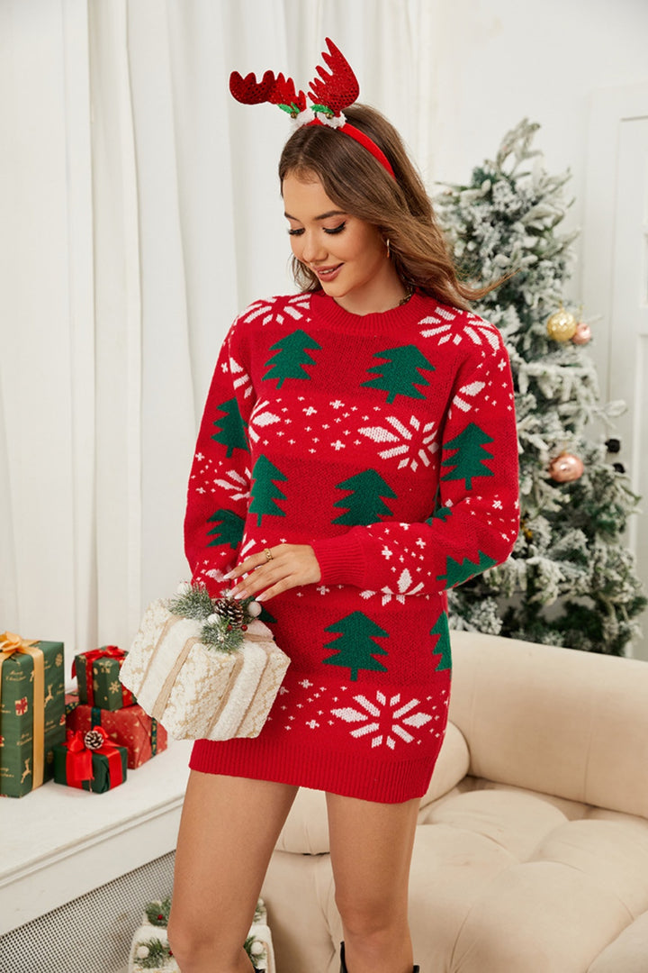 Christmas Tree Round Neck Sweater Dress | Trendsi