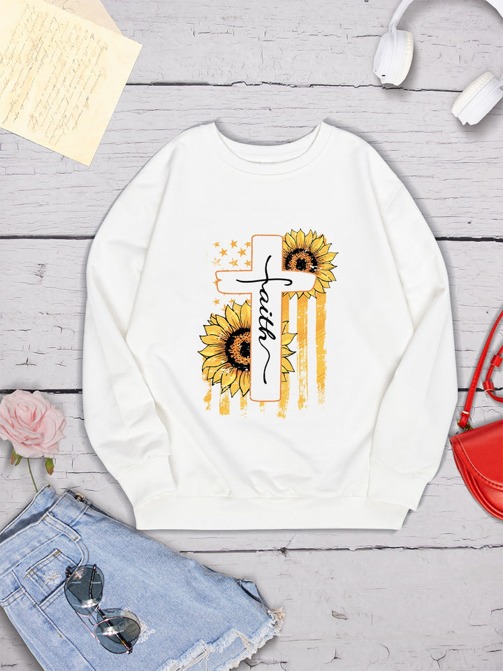 Sunflower Round Neck Dropped Shoulder Sweatshirt | Trendsi