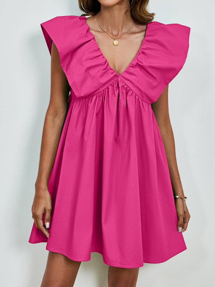 V-Neck Cap Sleeve Mini Dress | Trendsi