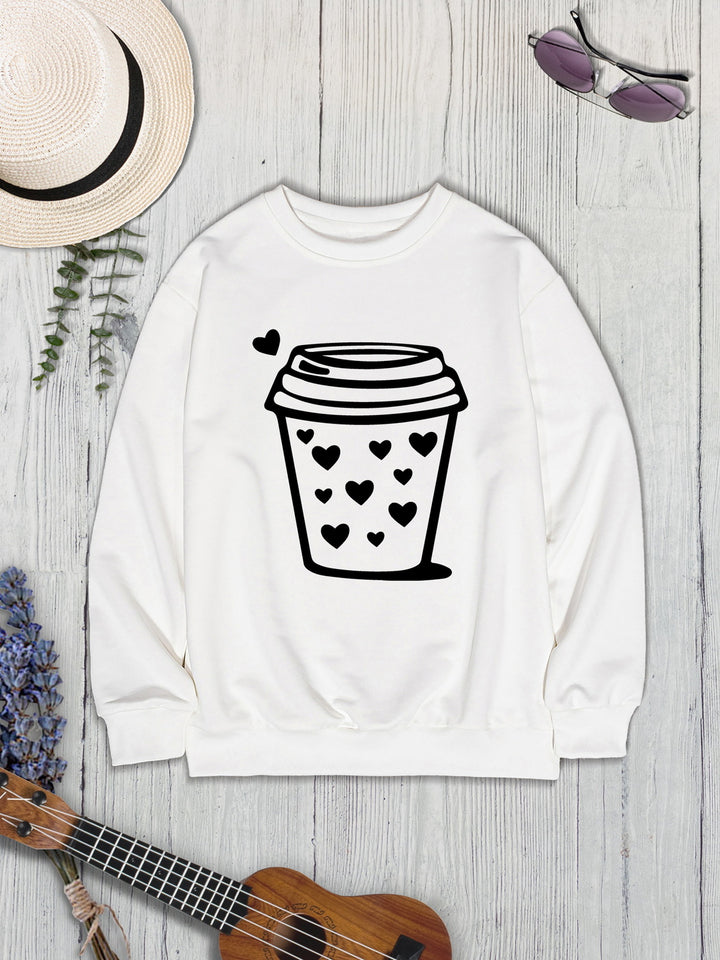 Coffee Graphic Round Neck Sweatshirt | Trendsi