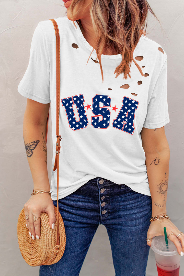 USA Round Neck Short Sleeve T-Shirt | Trendsi