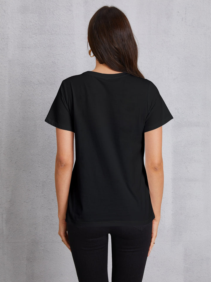 FEELING LUCKY Round Neck Short Sleeve T-Shirt | Trendsi