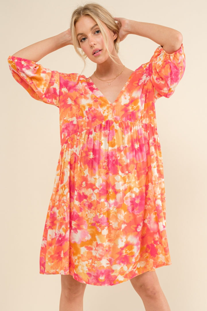 And The Why Full Size Printed Tie Back Long Sleeve Dress | Trendsi