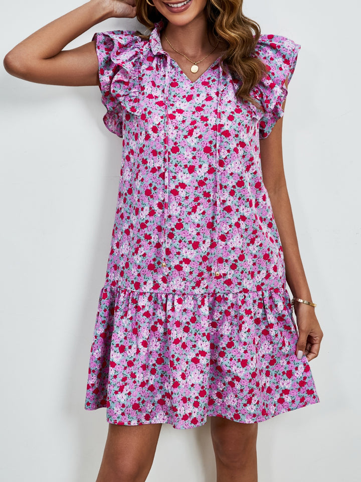 Tied Floral Cap Sleeve Mini Dress | Trendsi